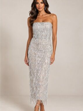 Mew mews dress silver fringe tasseling sequence dress